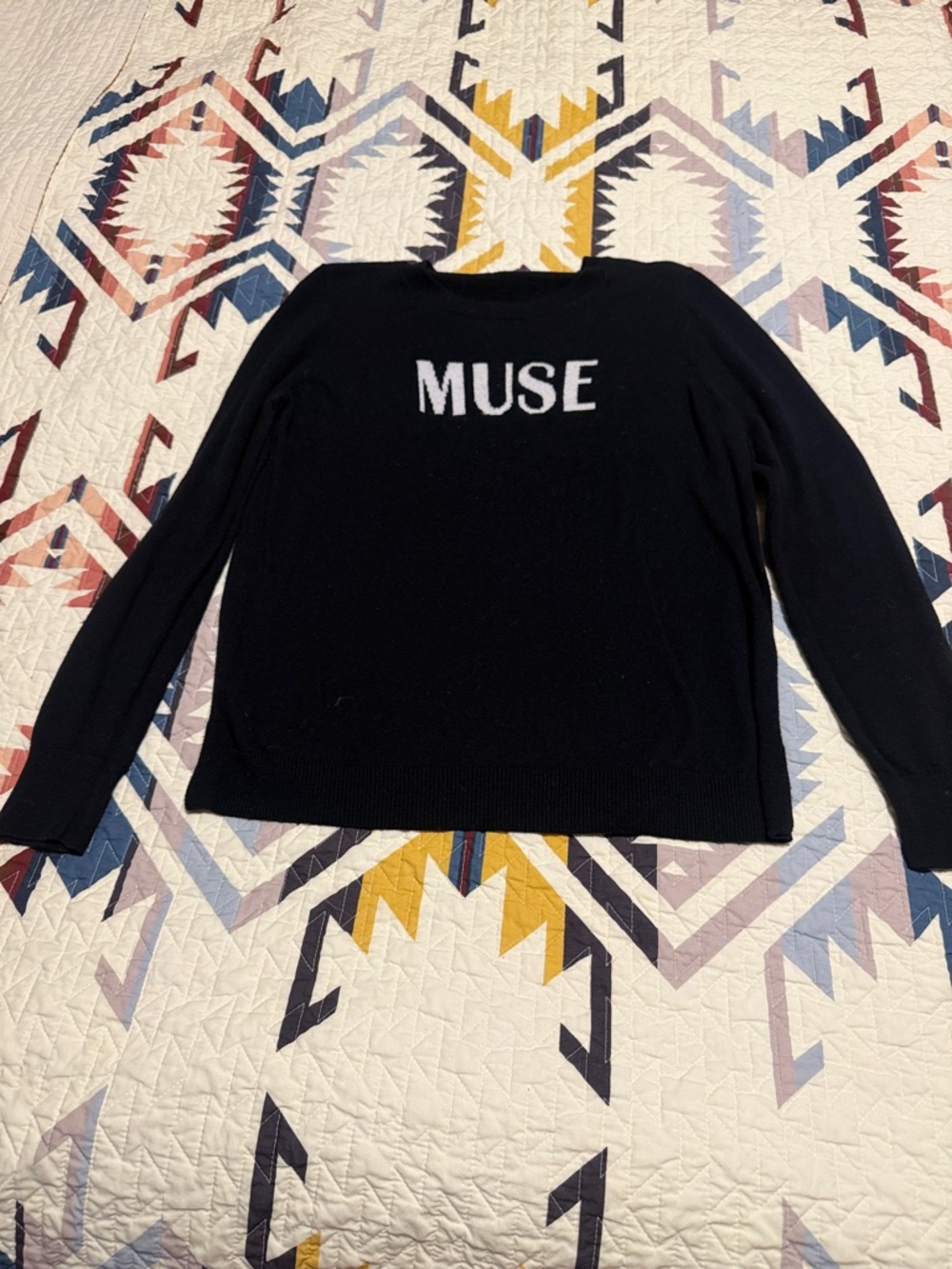 COURT & ROWE Black Knit Crewneck Sweater with White MUSE Detail